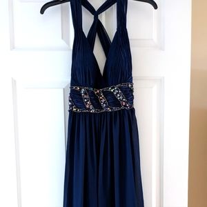 Beautiful Navy bejeweled prom dress.